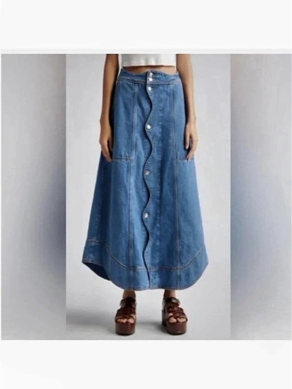 Farm Rio Wave Denim Maxi Skirt. NWT 33